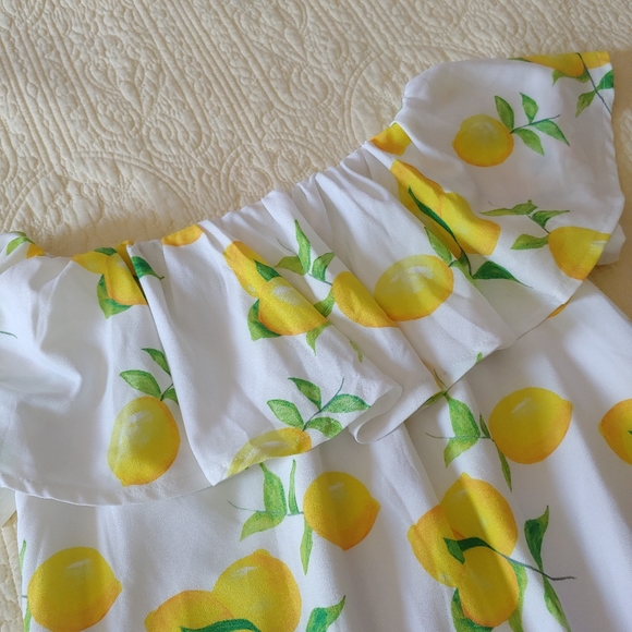 Off the Shoulder Lemon Print Mini Dress - Picture 2 of 3